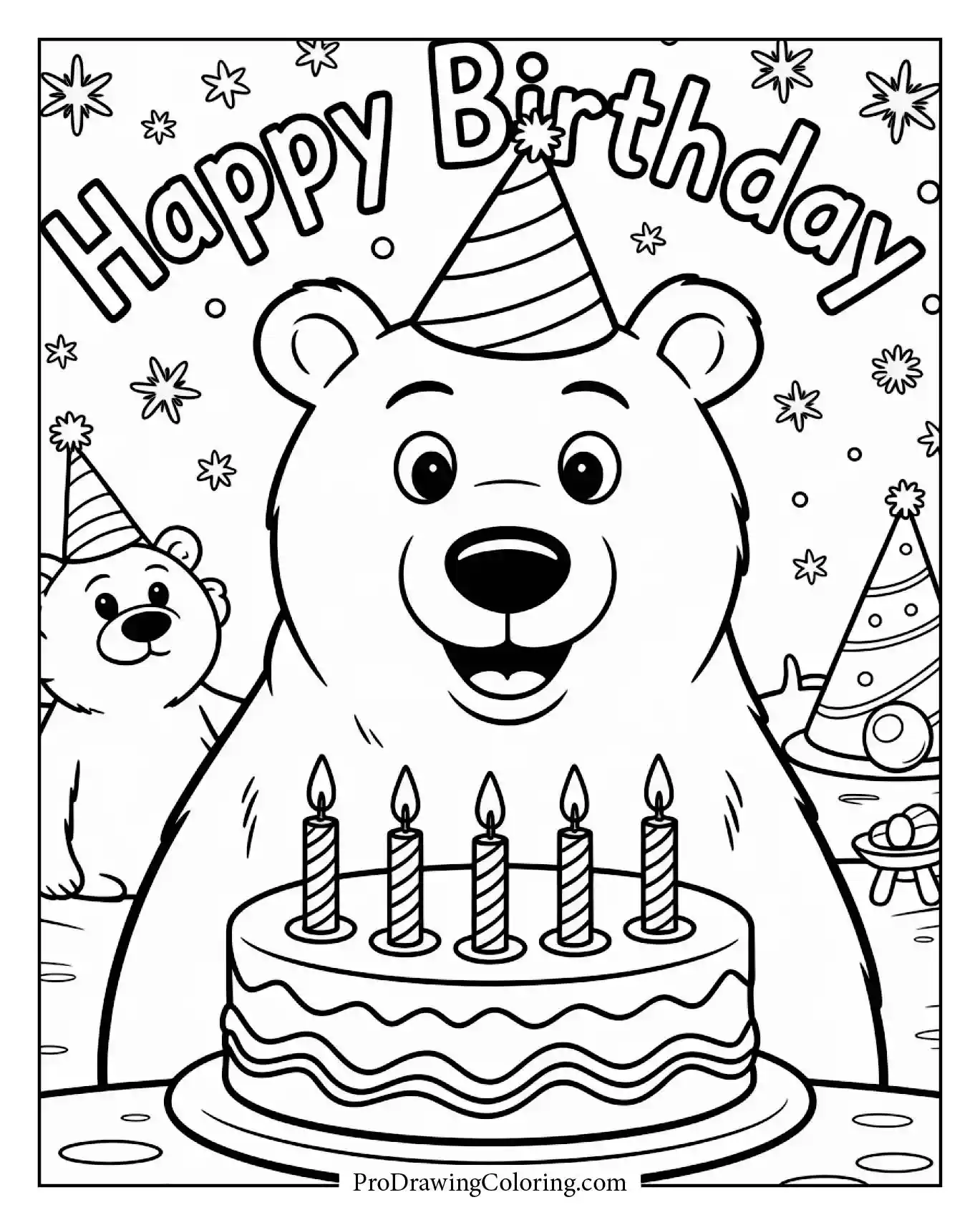 A polar bear holiday birthday scene in a winter setting.
