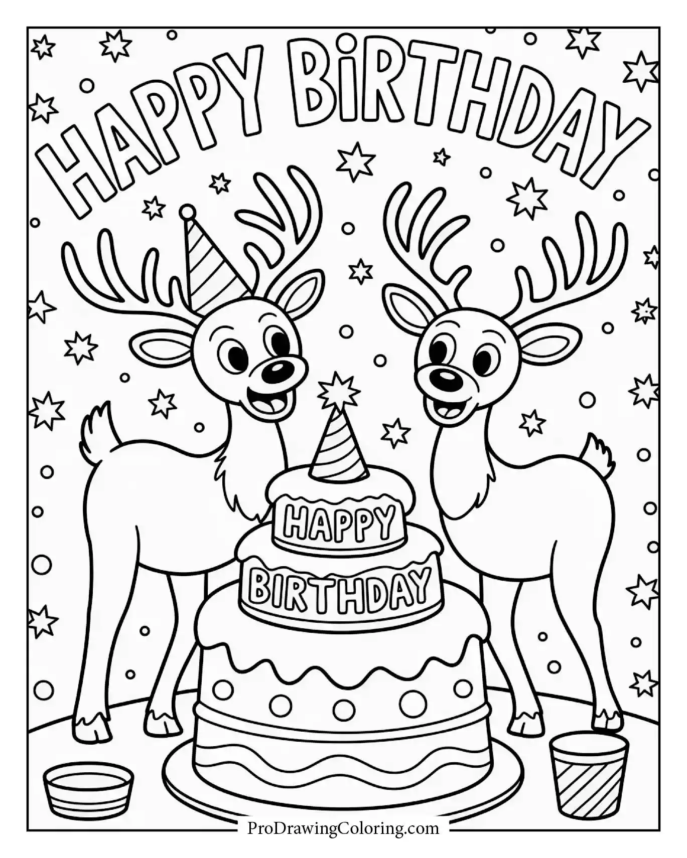 A reindeer snowy birthday scene with festive charm.
