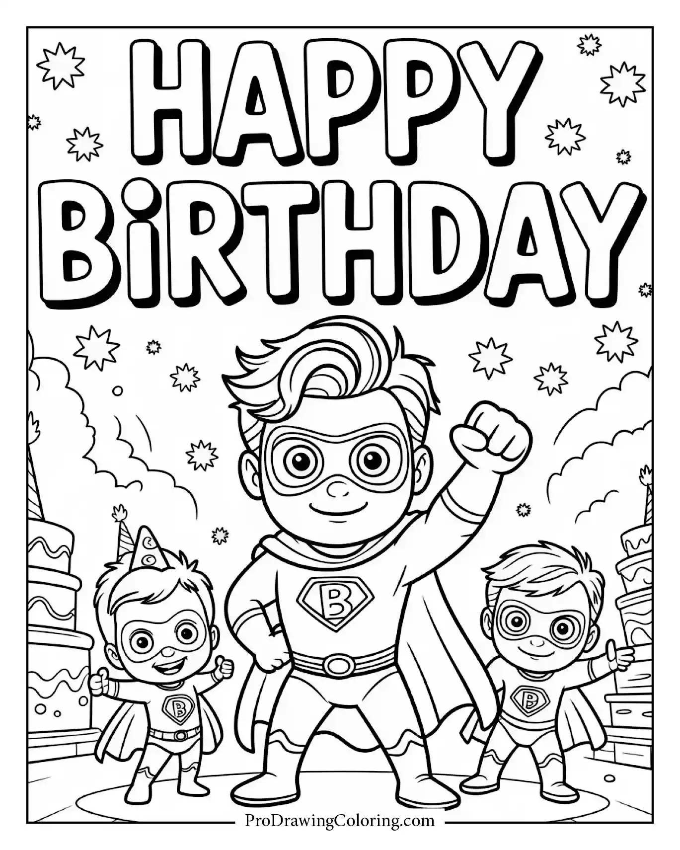 A superhero bash birthday scene with a dynamic party mood.