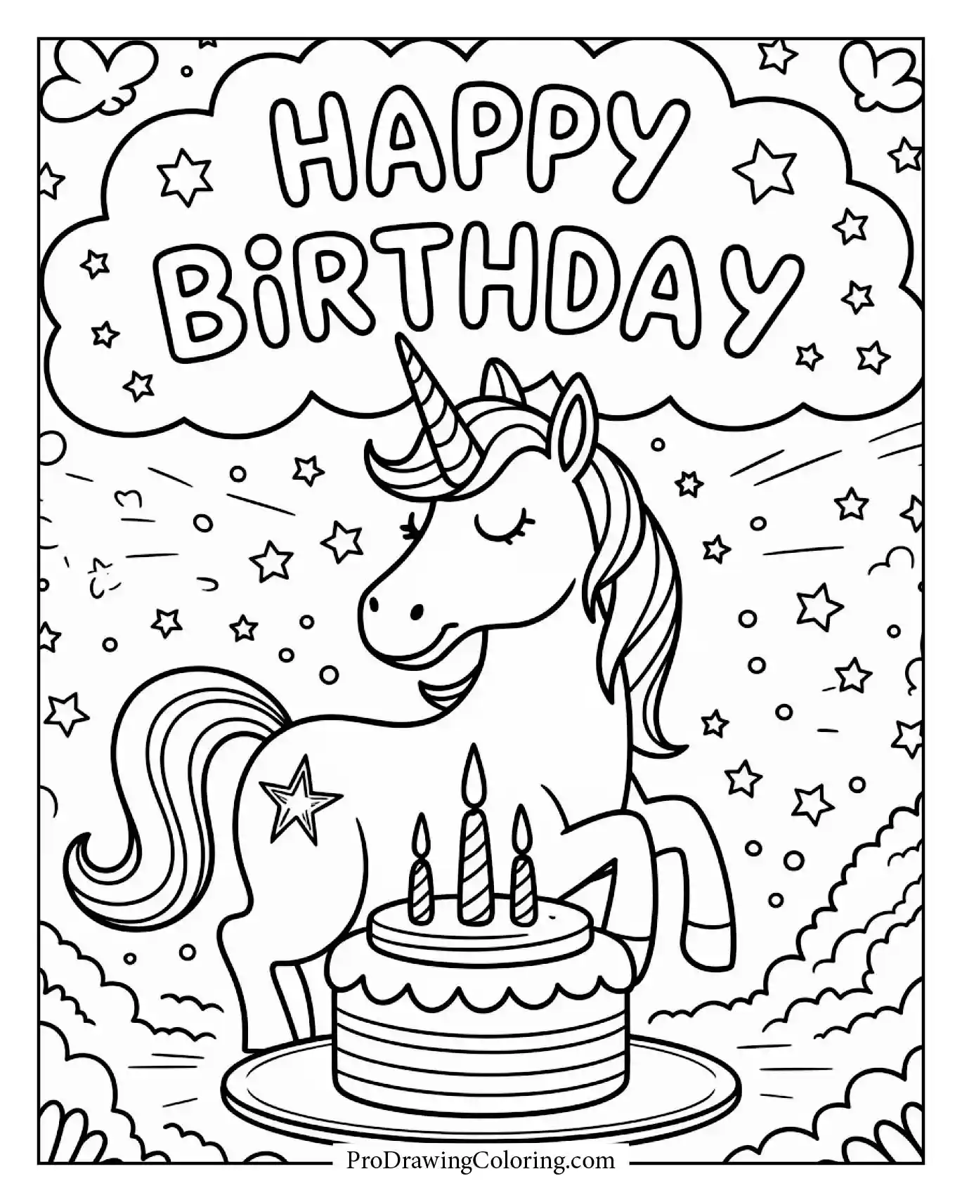 A unicorn dream birthday scene with a magical fantasy feel.