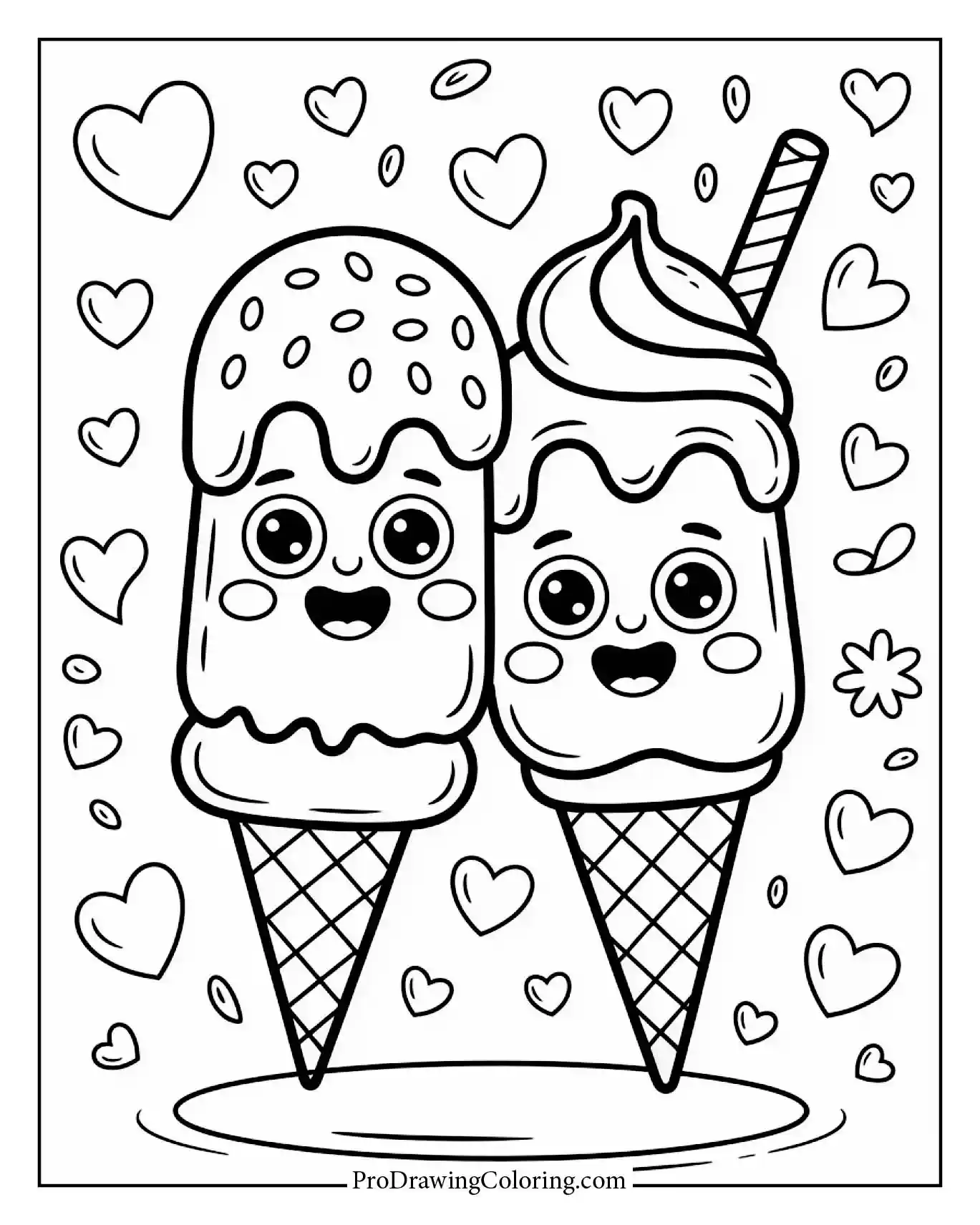Happy Ice Cream Friends scene turned into a delightful coloring picture