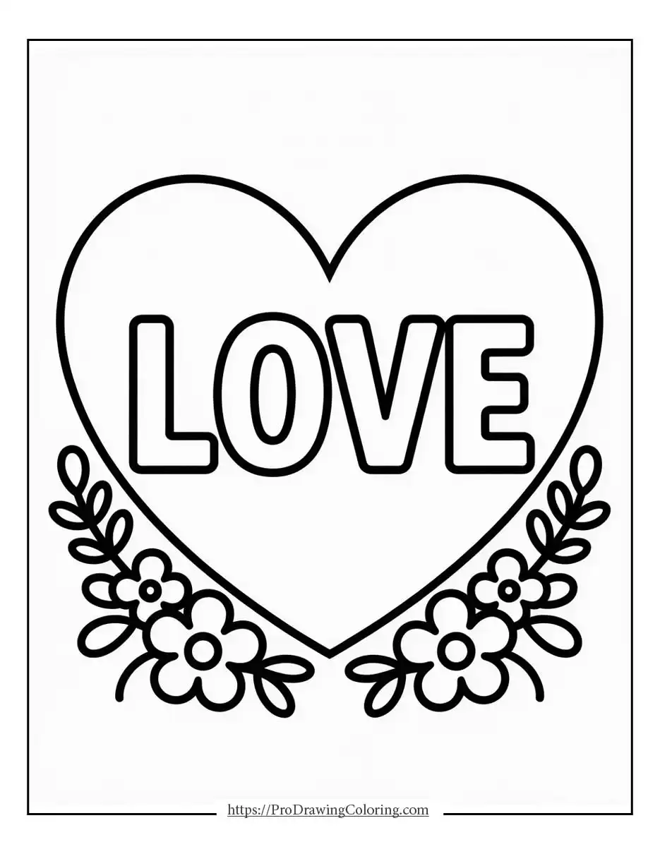 heart love coloring pages showing love-themed heart illustrations and soft decorative details