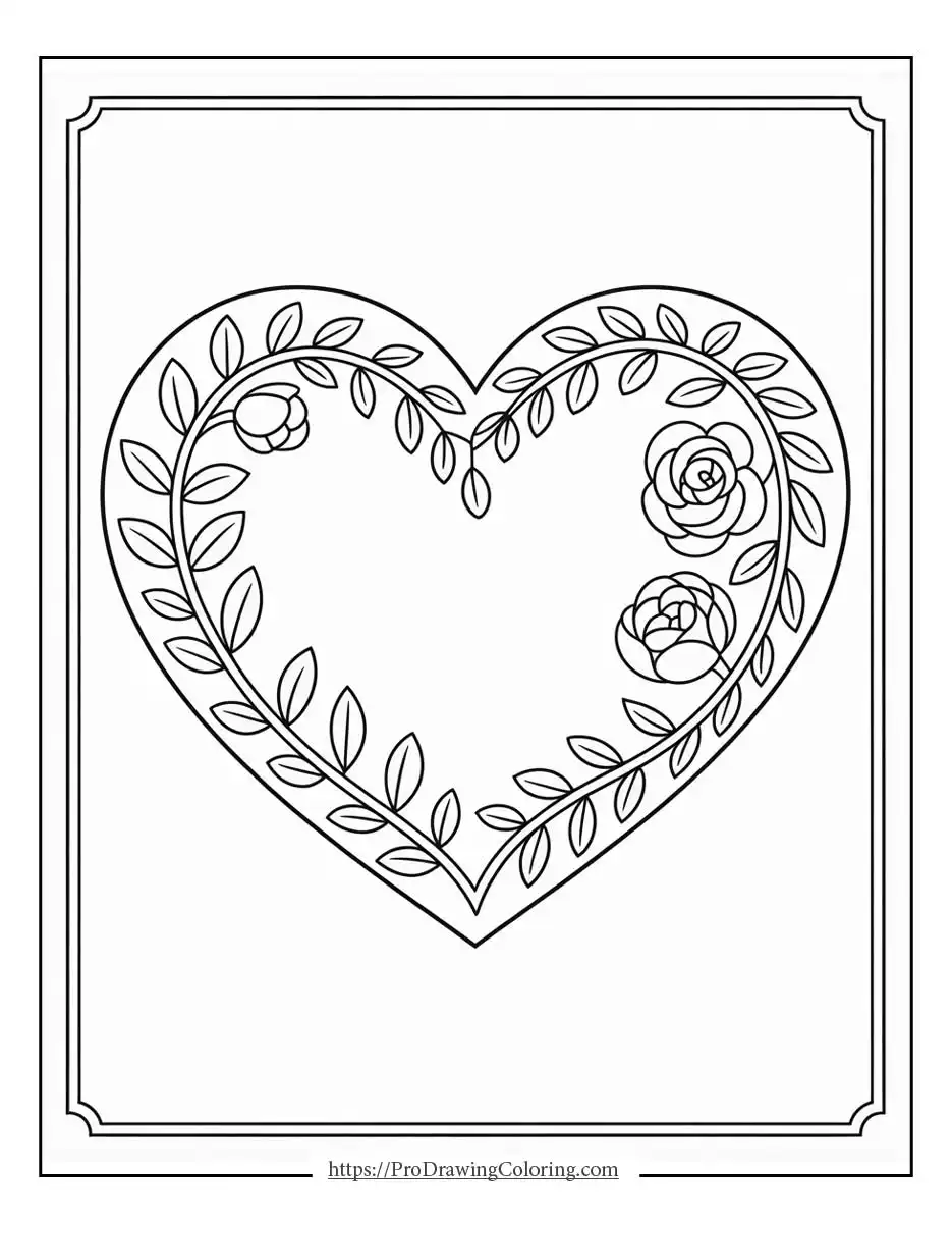 hearts and roses coloring pages combining romantic roses with elegant heart shapes