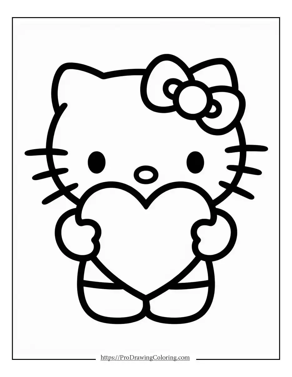 Hello Kitty holding a large heart in a simple and cute pose