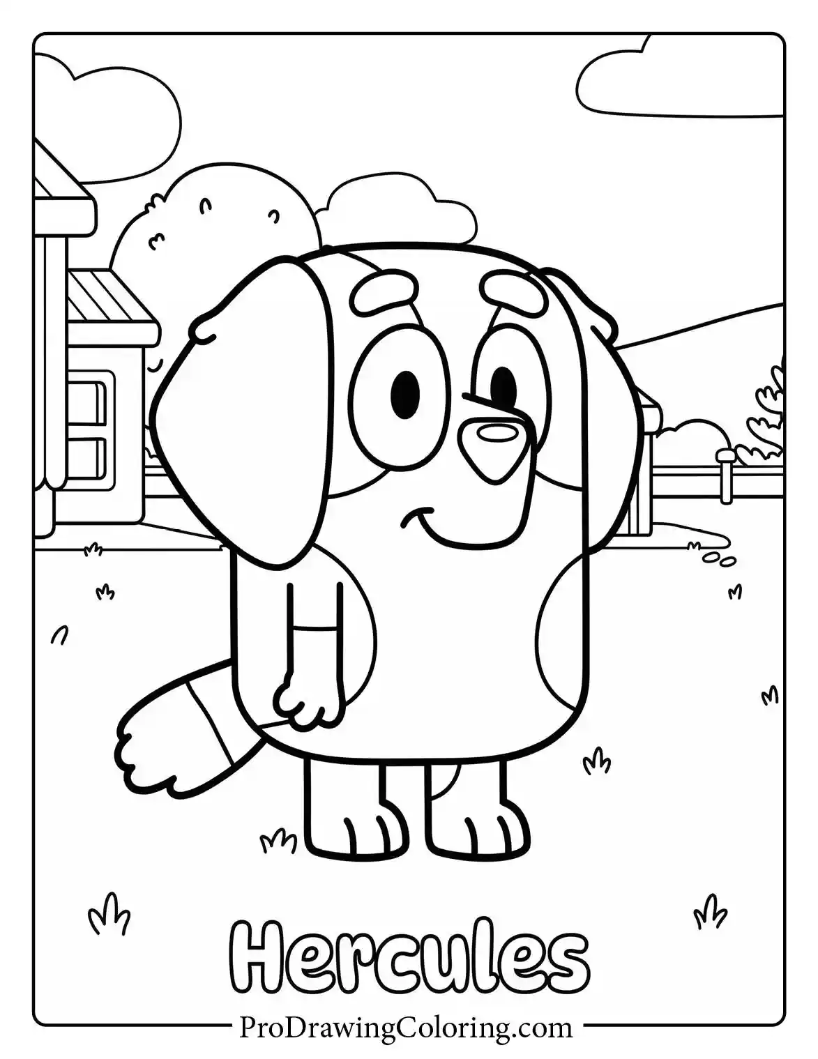 Hercules the strong St. Bernard, a friend of Bluey, standing proudly in this simple coloring sheet pdf download.