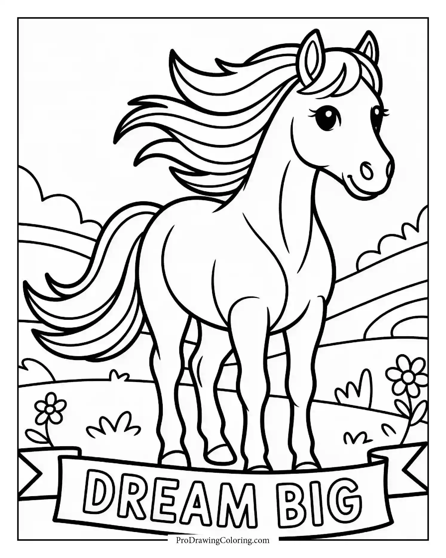 horse with heart shaped mane Valentine-themed horse coloring page with heart-shaped mane and tail