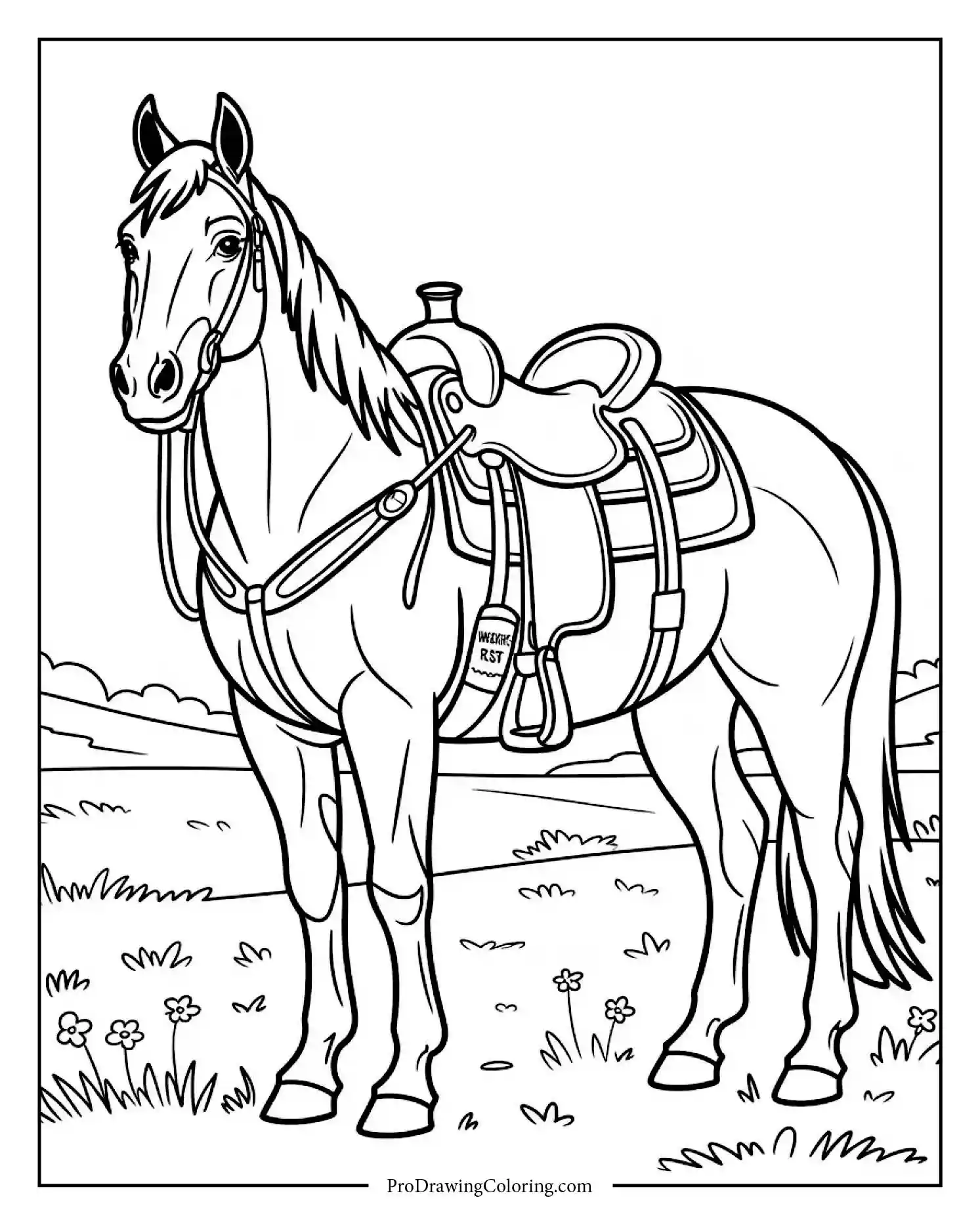horse with saddle printable Printable horse coloring page featuring a fully saddled horse ready to ride