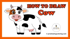 How to draw a cow – cute cartoon cow drawing example with simple shapes and color reference.