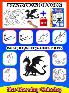 Dragon head and body showing how to draw a dragon step by step for a complete tutorial.