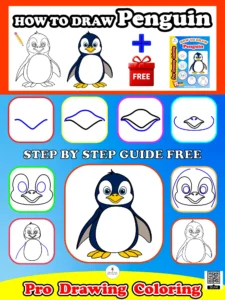 Penguin final character for an easy how to draw a penguin tutorial.