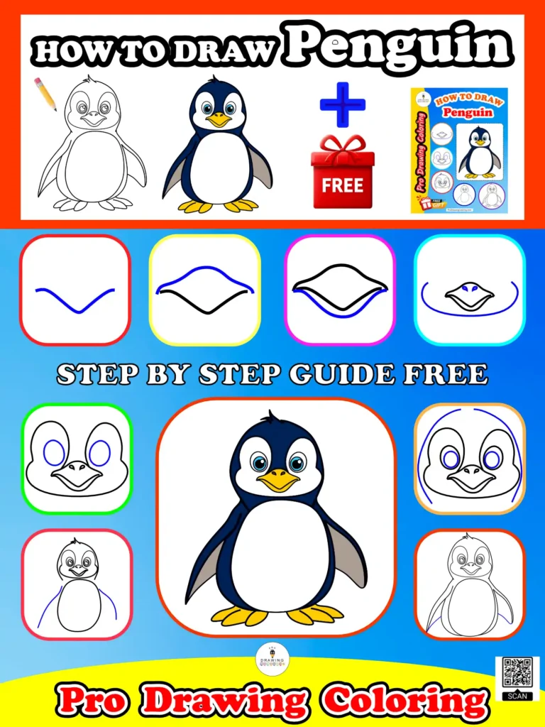 Penguin final character for an easy how to draw a penguin tutorial.
