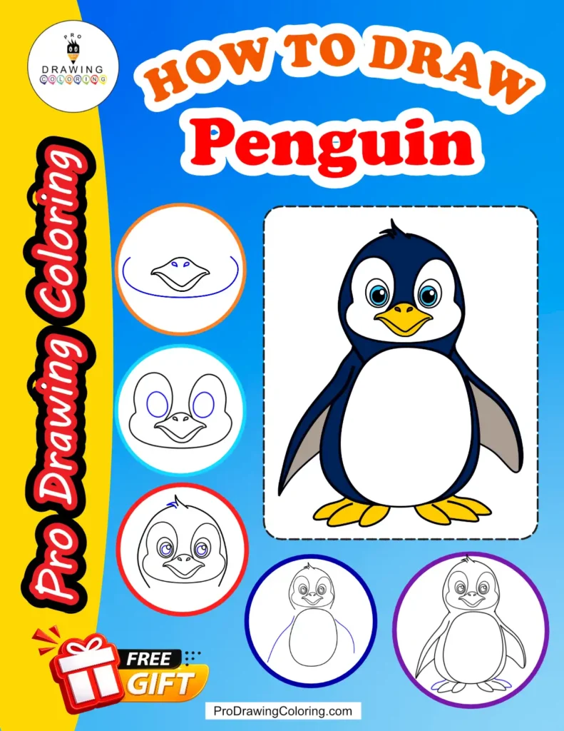 Penguin drawing pages inside a how to draw a penguin printable PDF.