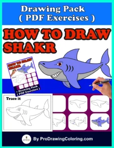 Free PDF practice pack for a shark drawing step by step tutorial including tracing and grid exercises by Pro Drawing Coloring.