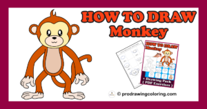 A printable step-by-step monkey drawing worksheet for kids by Pro Drawing Coloring.
