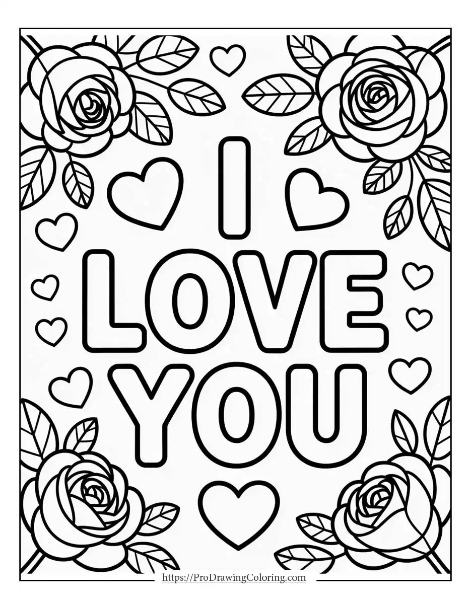 Valentine’s Day love text surrounded by flowers and decorative hearts