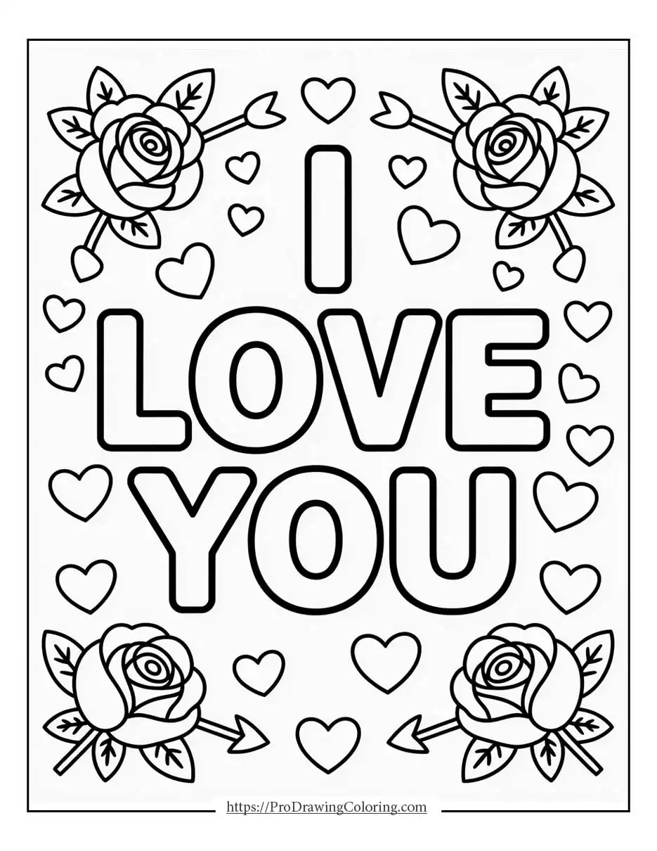 Valentine’s Day love message with roses, arrows and small hearts