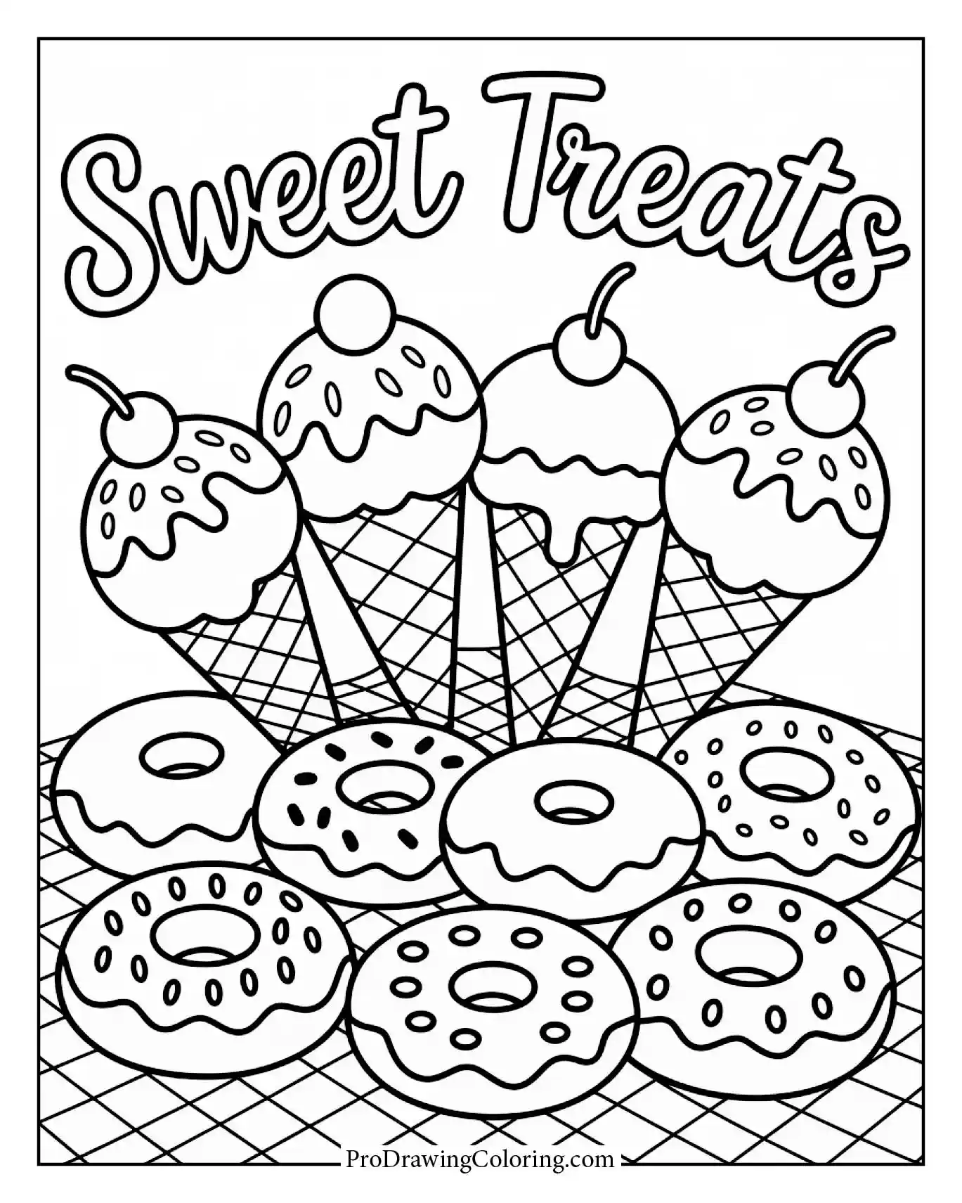 Enjoy this ice cream and donuts on an ice cream coloring page for all ages
