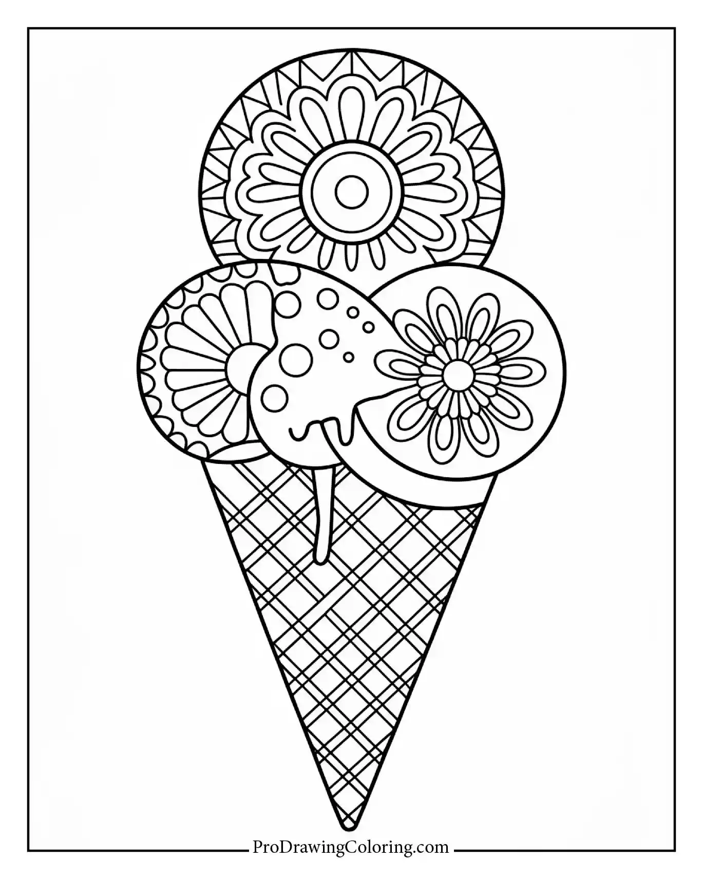 Ice Cream Cone Mandala featured on a free printable ice cream coloring sheet