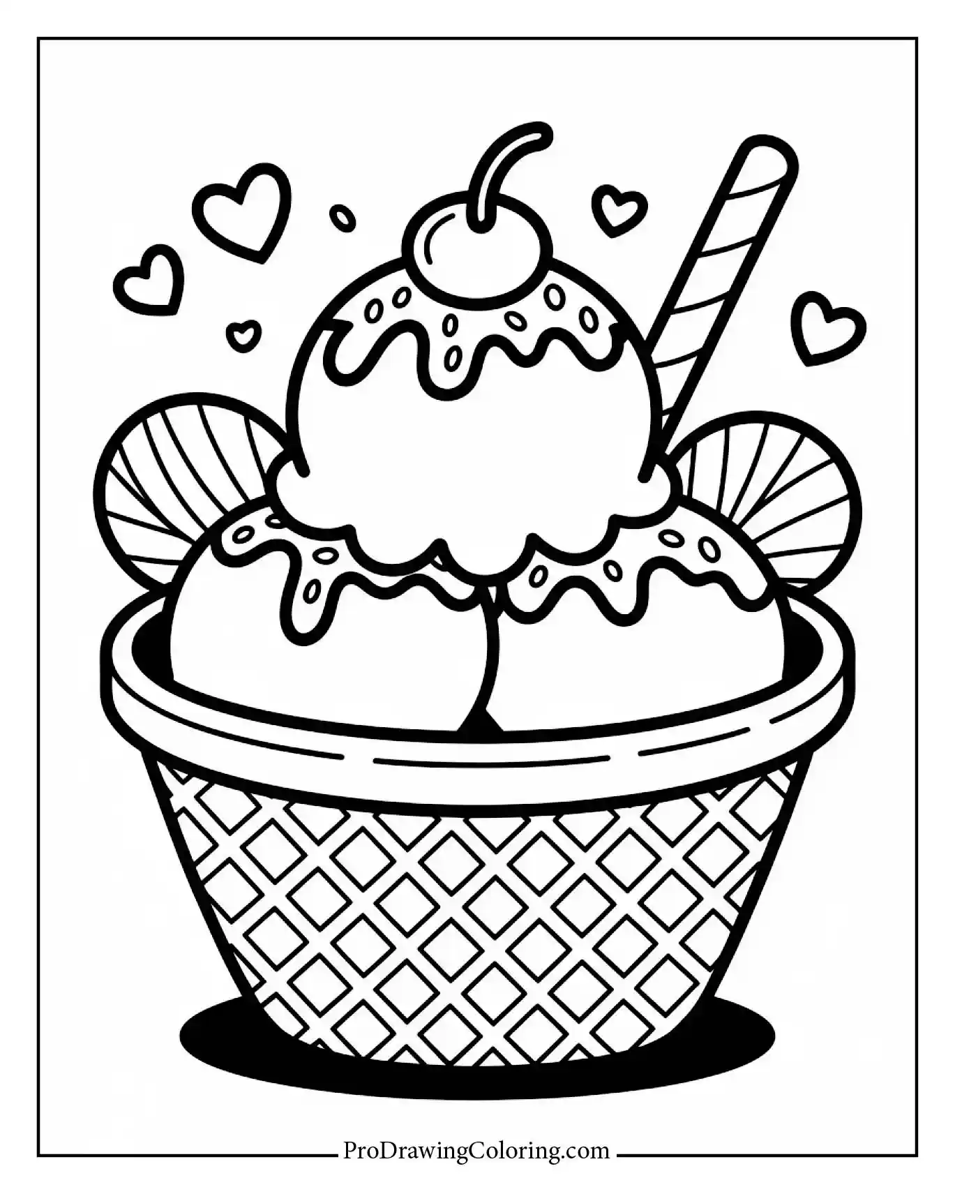 Free ice cream-themed coloring sheet: Ice Cream in a Waffle Bowl