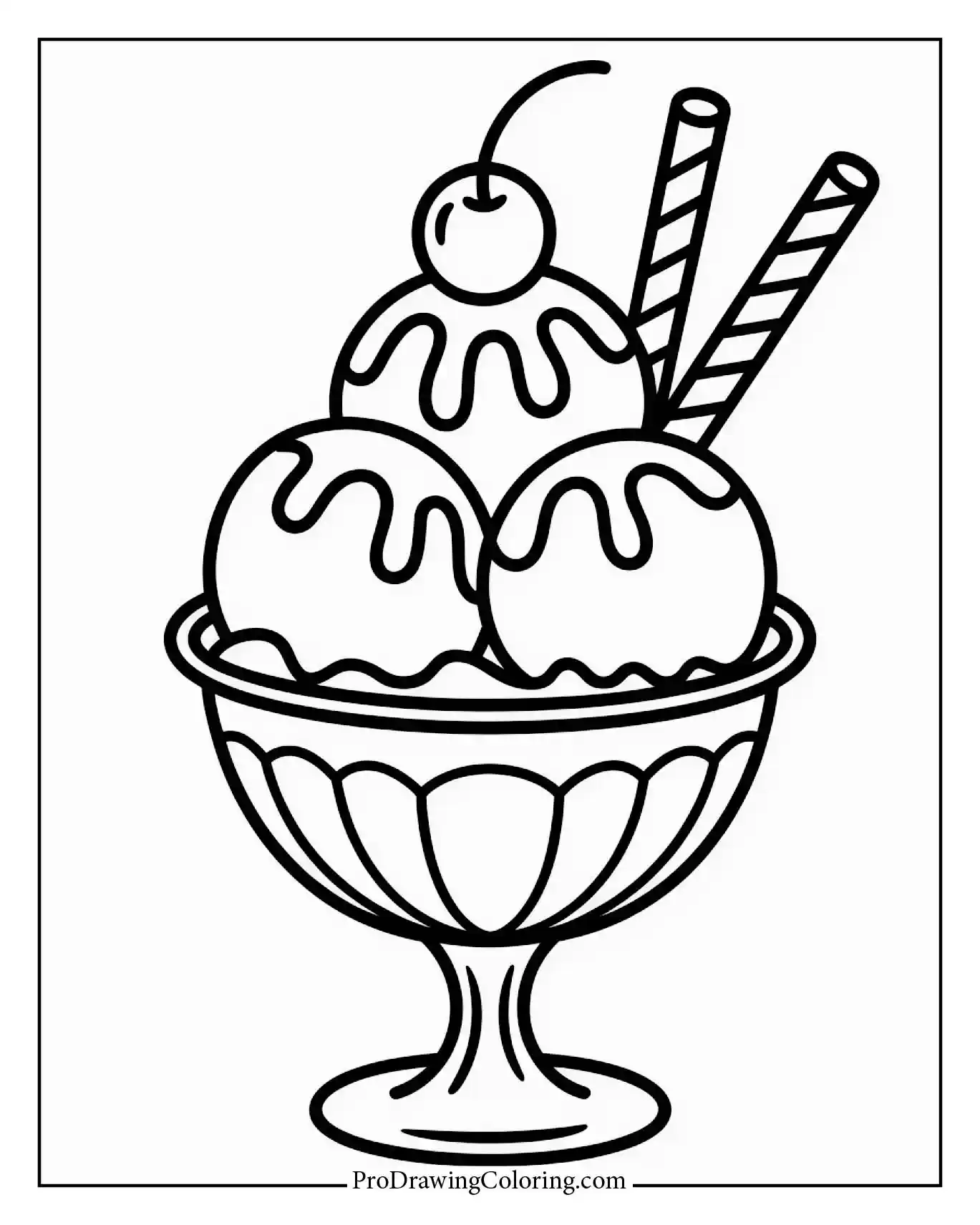 Ice Cream Sundae with Cherry scene turned into a delightful coloring picture
