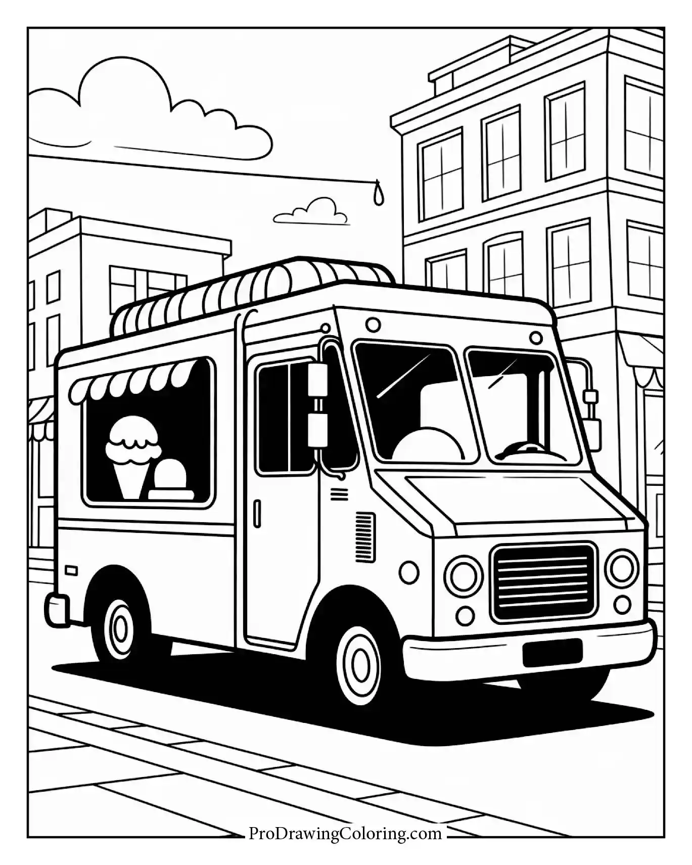 Ice Cream Truck on the Street perfect for a printable and free coloring page