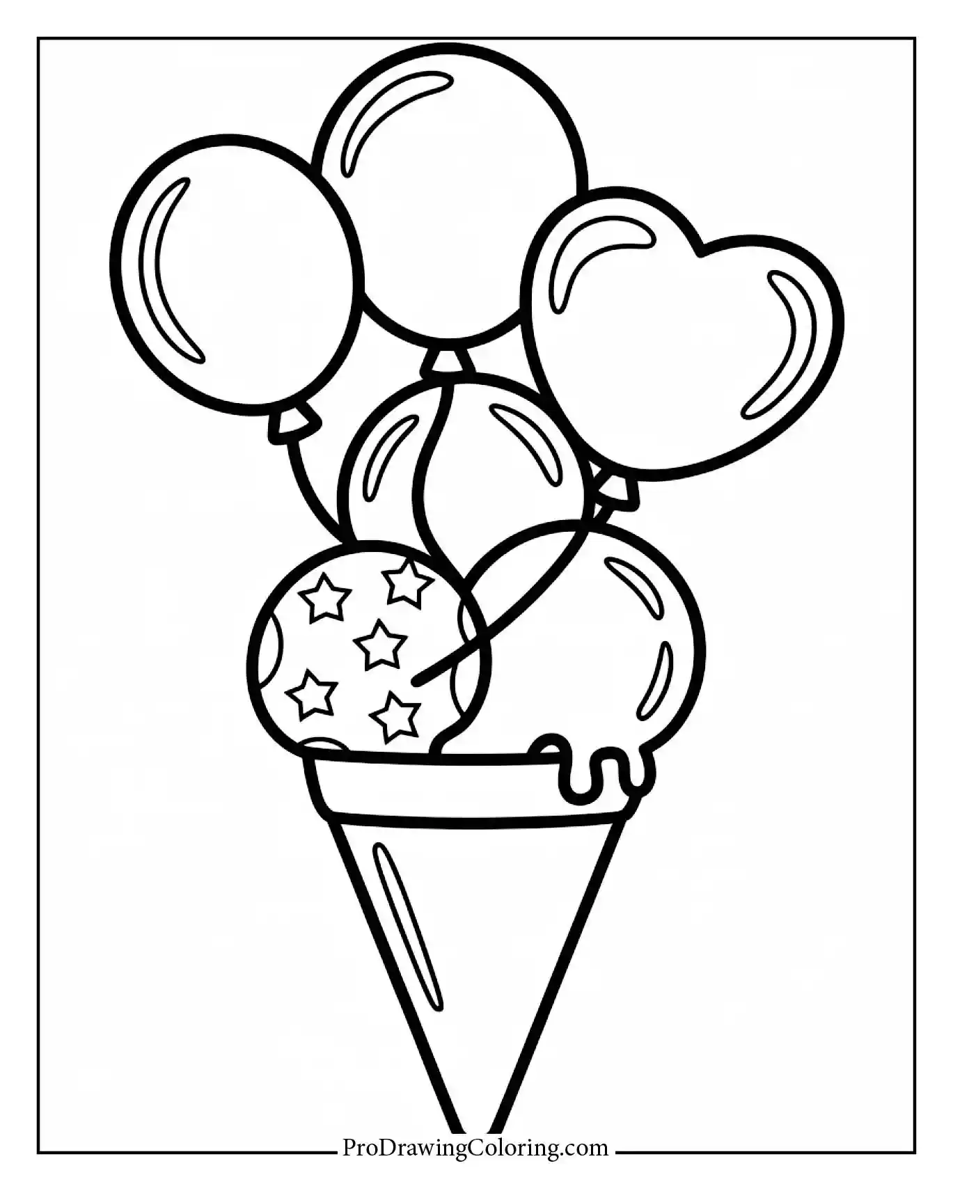 Ice Cream with Balloons – a fun and free ice cream coloring page to print