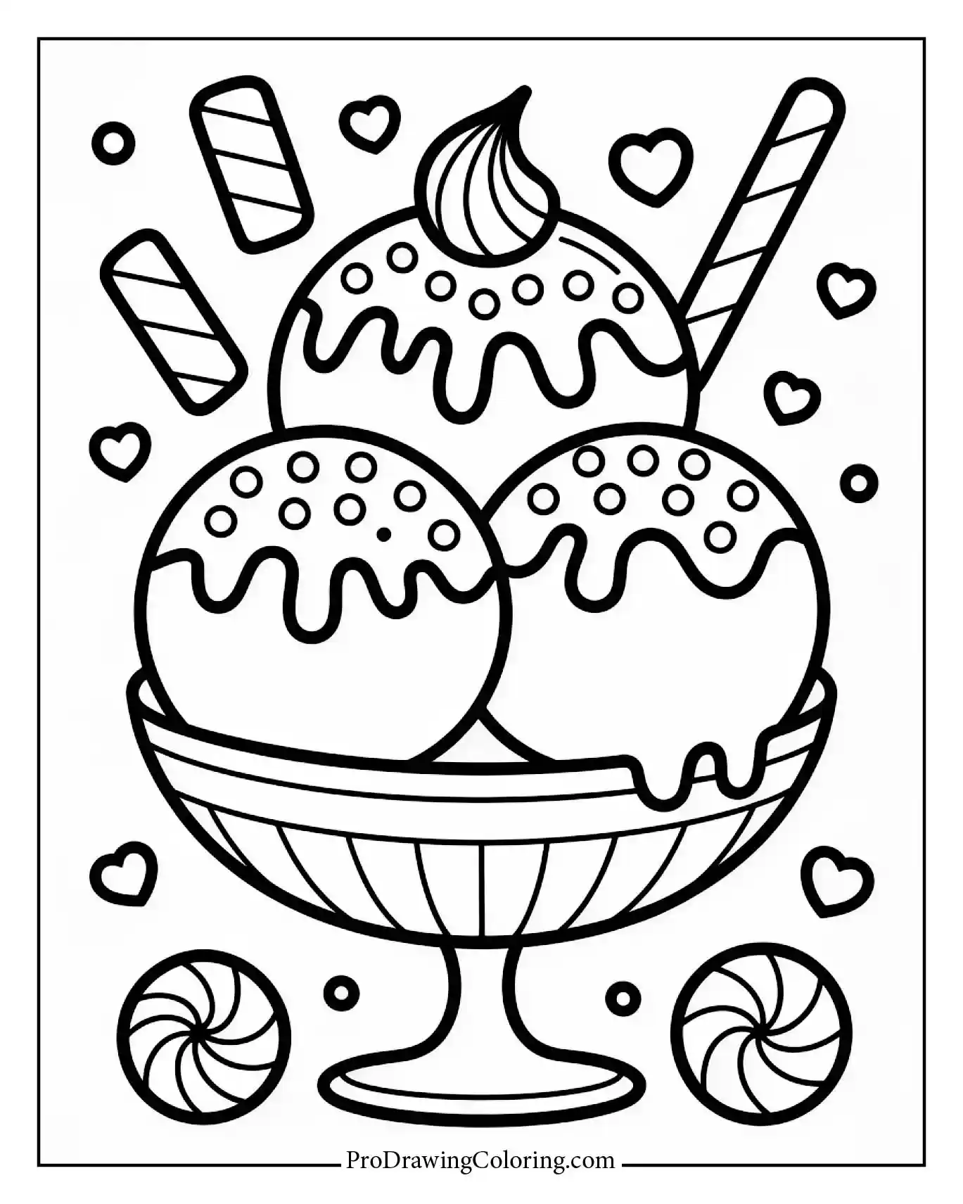 Enjoy this ice cream with candy toppings on an ice cream coloring page for all ages