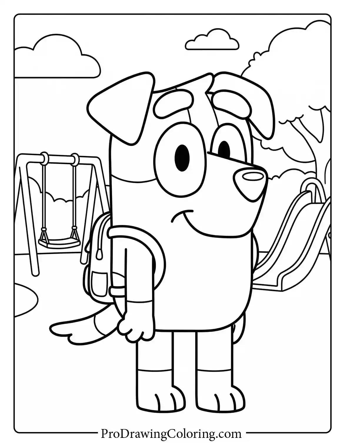 Jack printable coloring sheet showing Bluey's friend, the active Jack Russell Terrier. An easy black and white pdf.