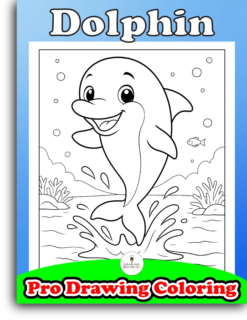 A happy dolphin leaping from the sea in these coloring pages, a new easy free printable for kids.