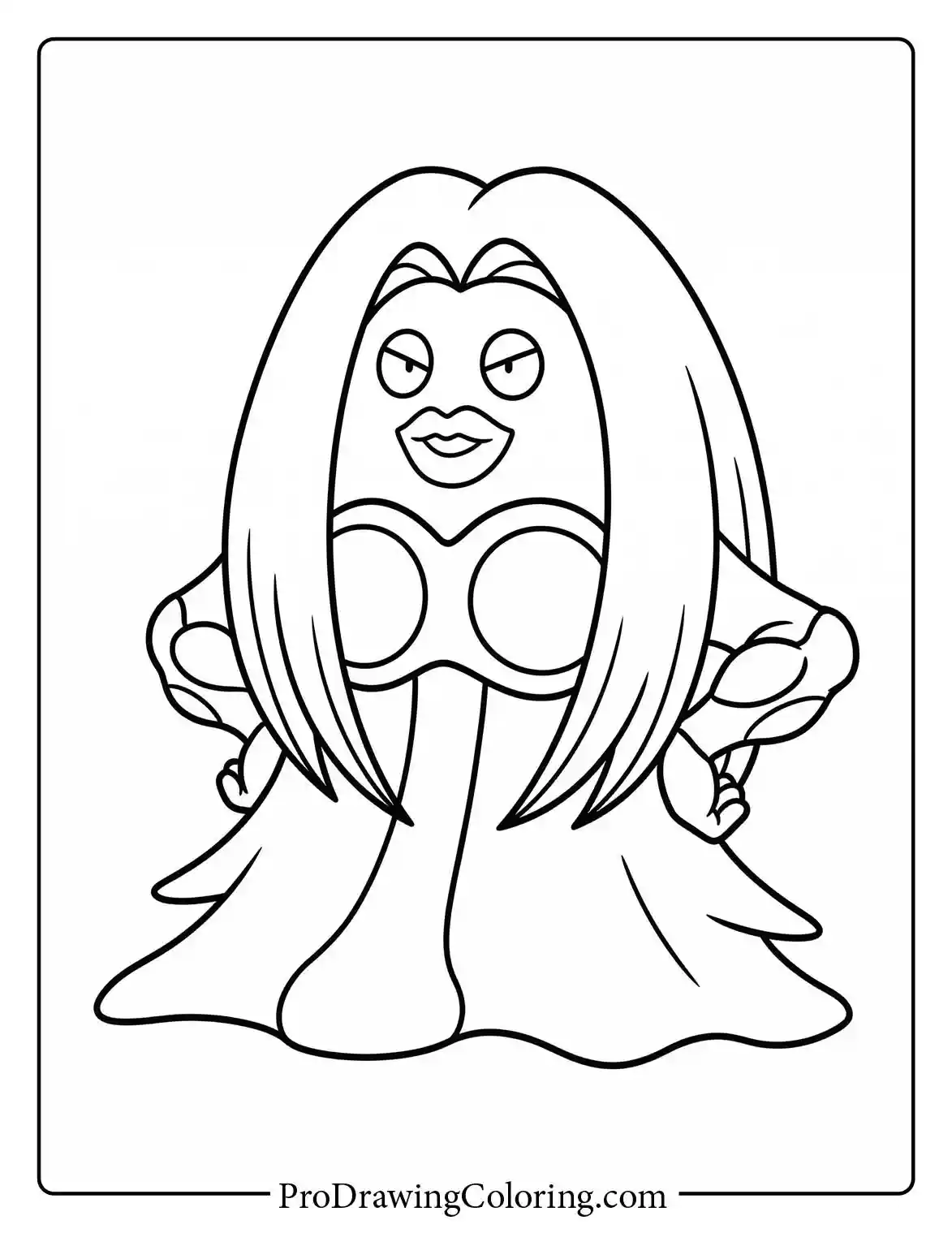 Jynx stands with her hands on her hips, showing off a confident and highly expressive pose in a simple setting, a nice Pokemon coloring page.