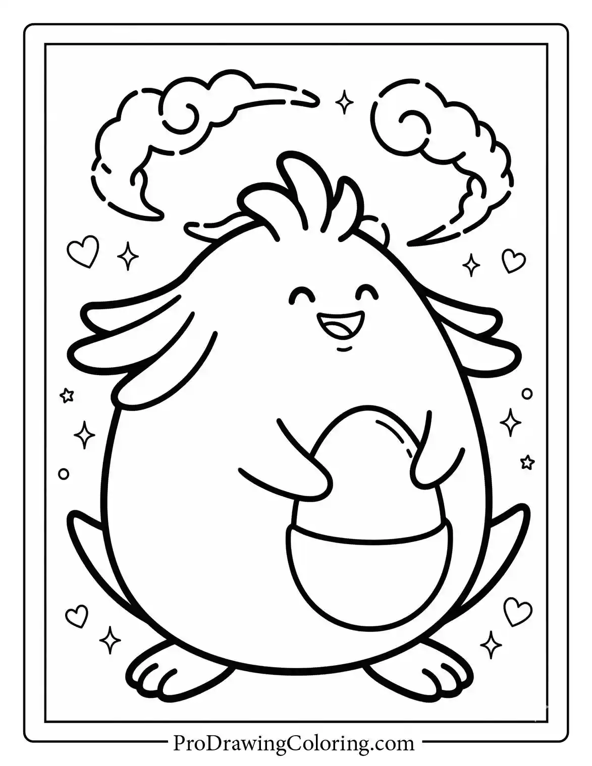 Printable Pokemon coloring page featuring Chansey holding its precious egg carefully in its pouch, smiling sweetly with magical sparkles.