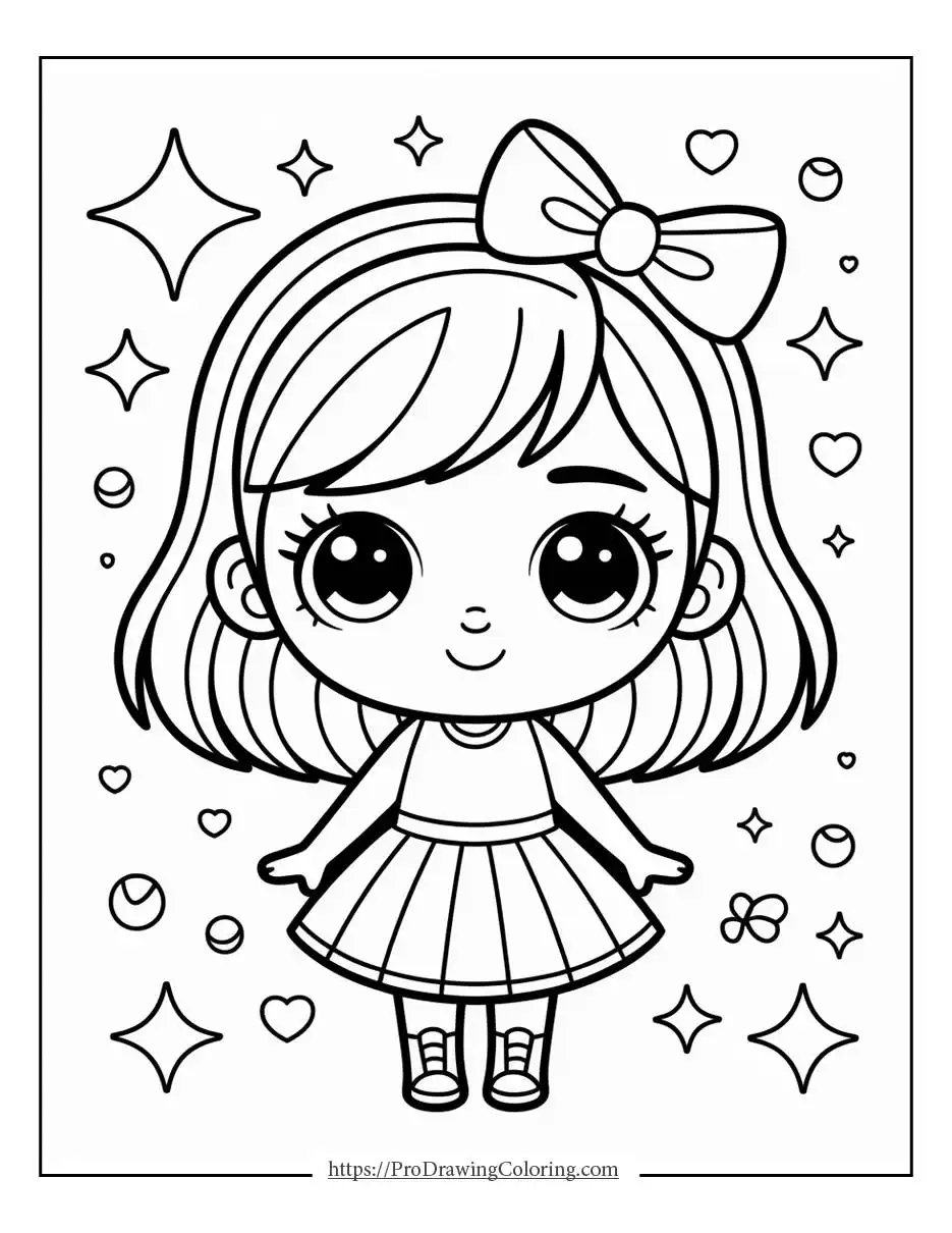 Kawaii chibi girl with a cheerful smile and a simple cute outfit.
