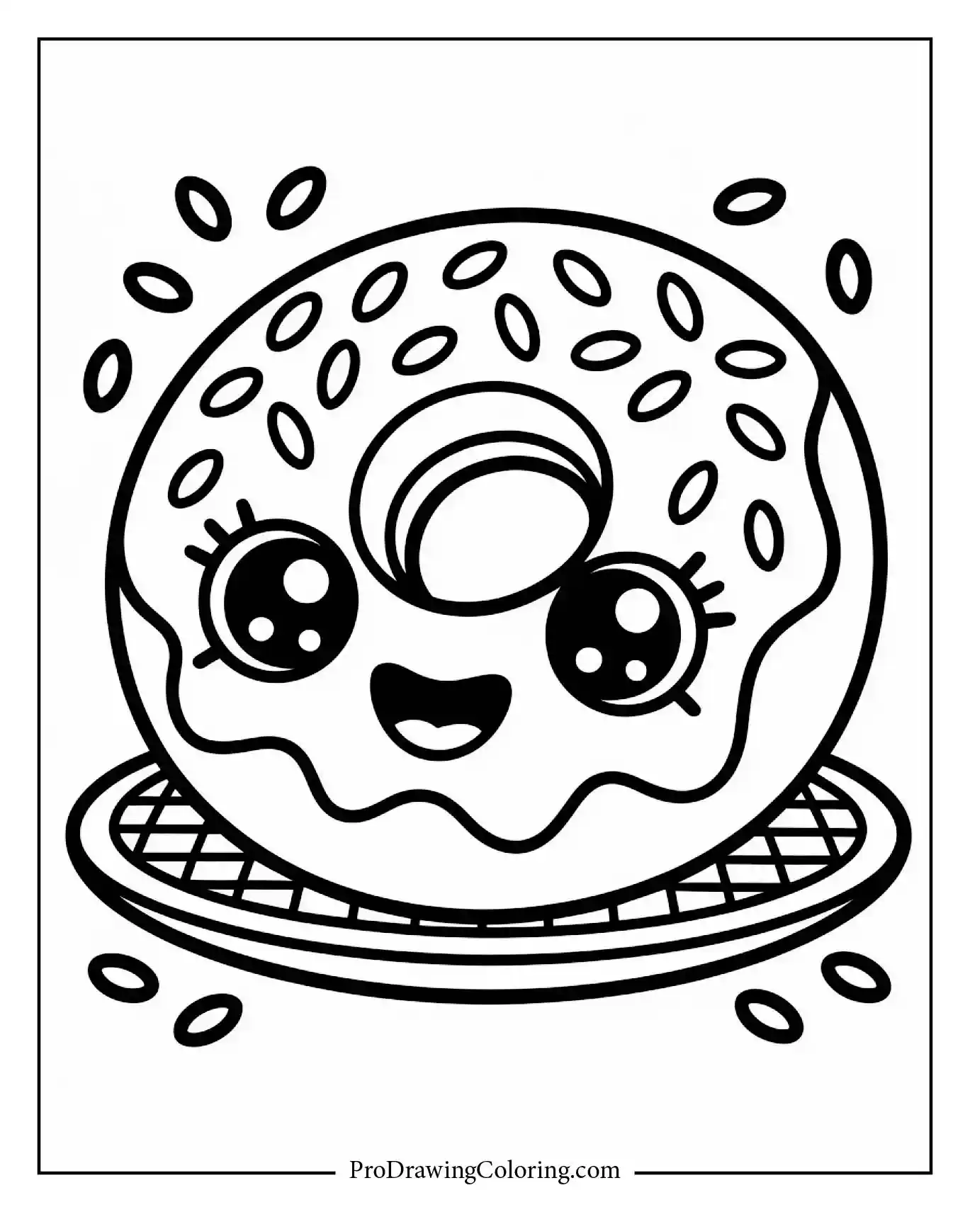Happy kawaii donut food coloring page with frosting