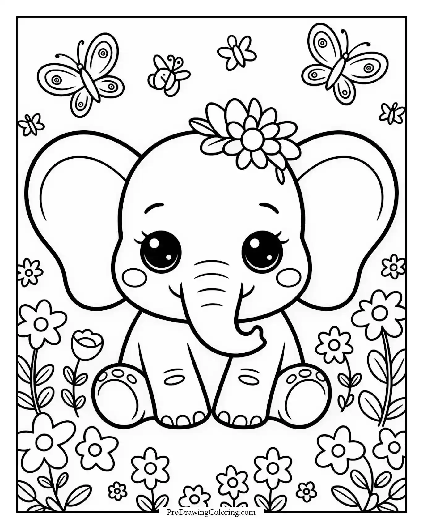 kawaii elephant flowers butterflies Adorable elephant surrounded by flowers and butterflies