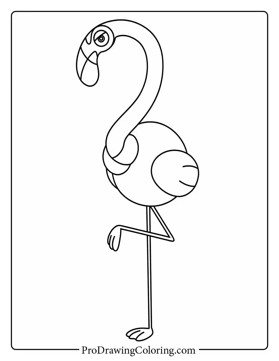 Flamigo stands perfectly still on one leg, looking forward with a serious expression in an easy to color Pokemon design.