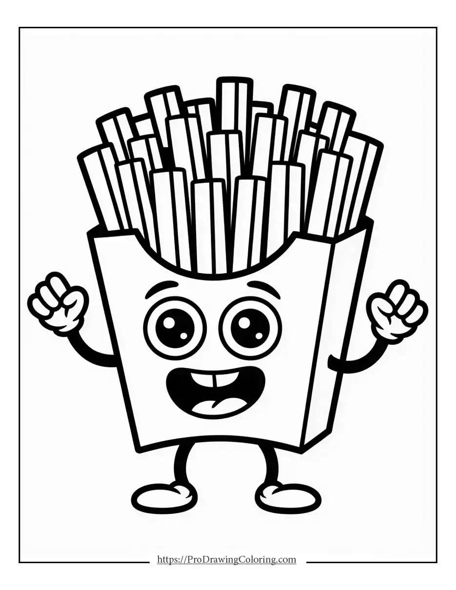 Cute kawaii french fries in a box with a smiling face.