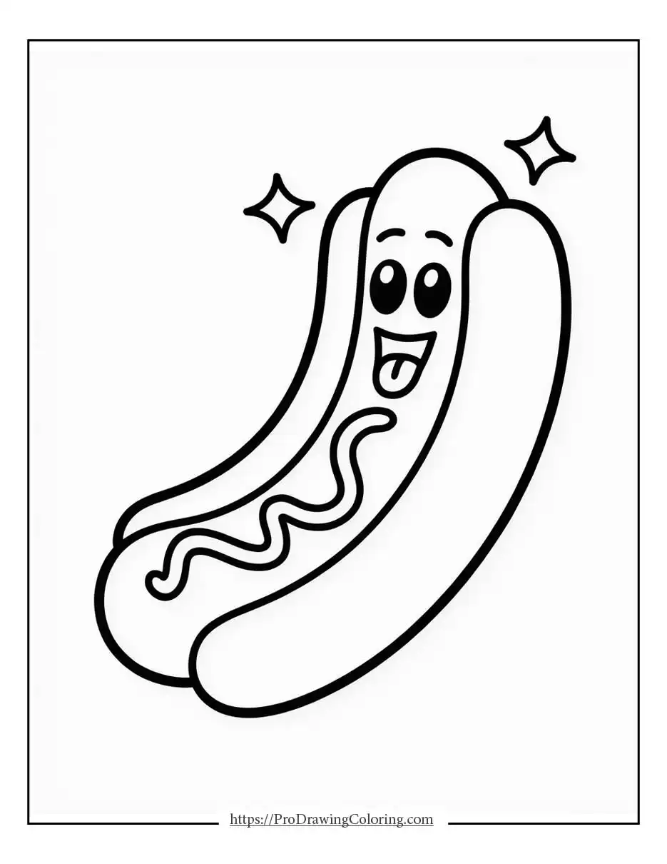 Kawaii hot dog with simple toppings and a funny little smile.