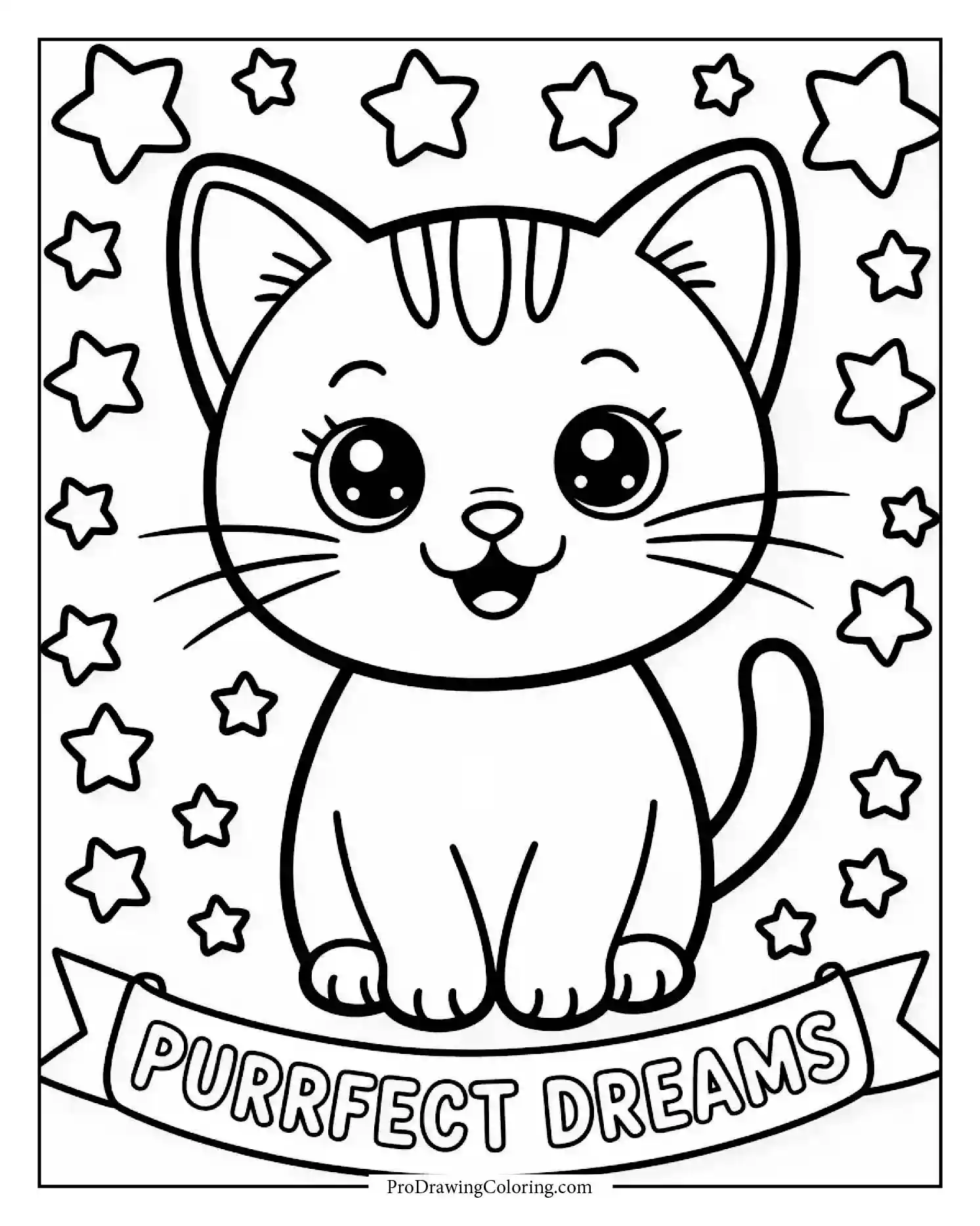 kawaii kitten coloring page Kawaii kitten coloring page with cute round shapes and stars
