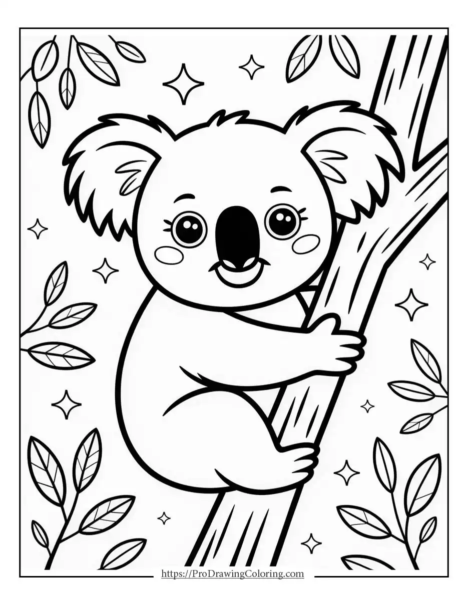 Kawaii koala with a cute smiling face and simple rounded shapes.