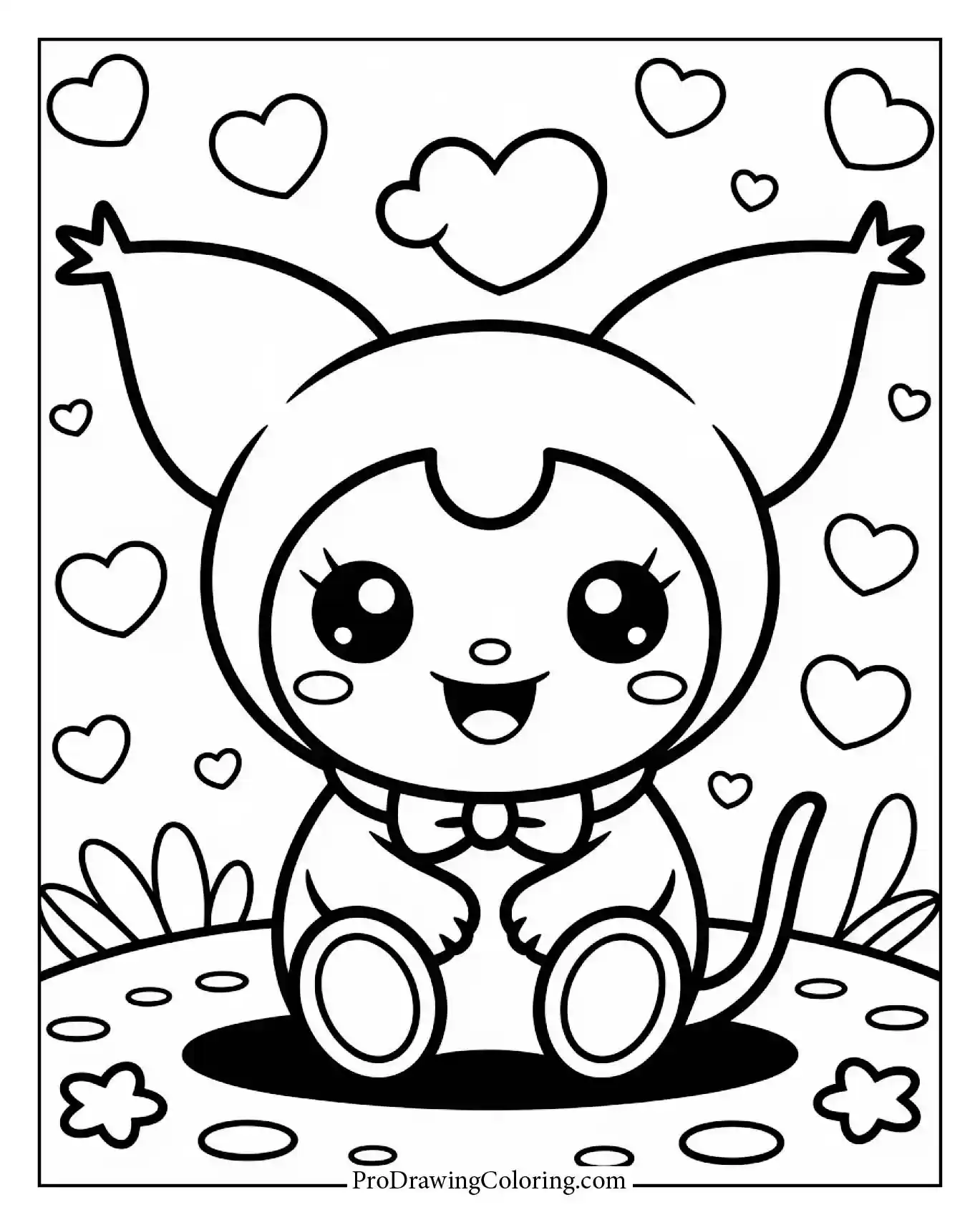 Sweet kawaii Kuromi sitting, minimalist style, ready to be transformed with your favorite colors.