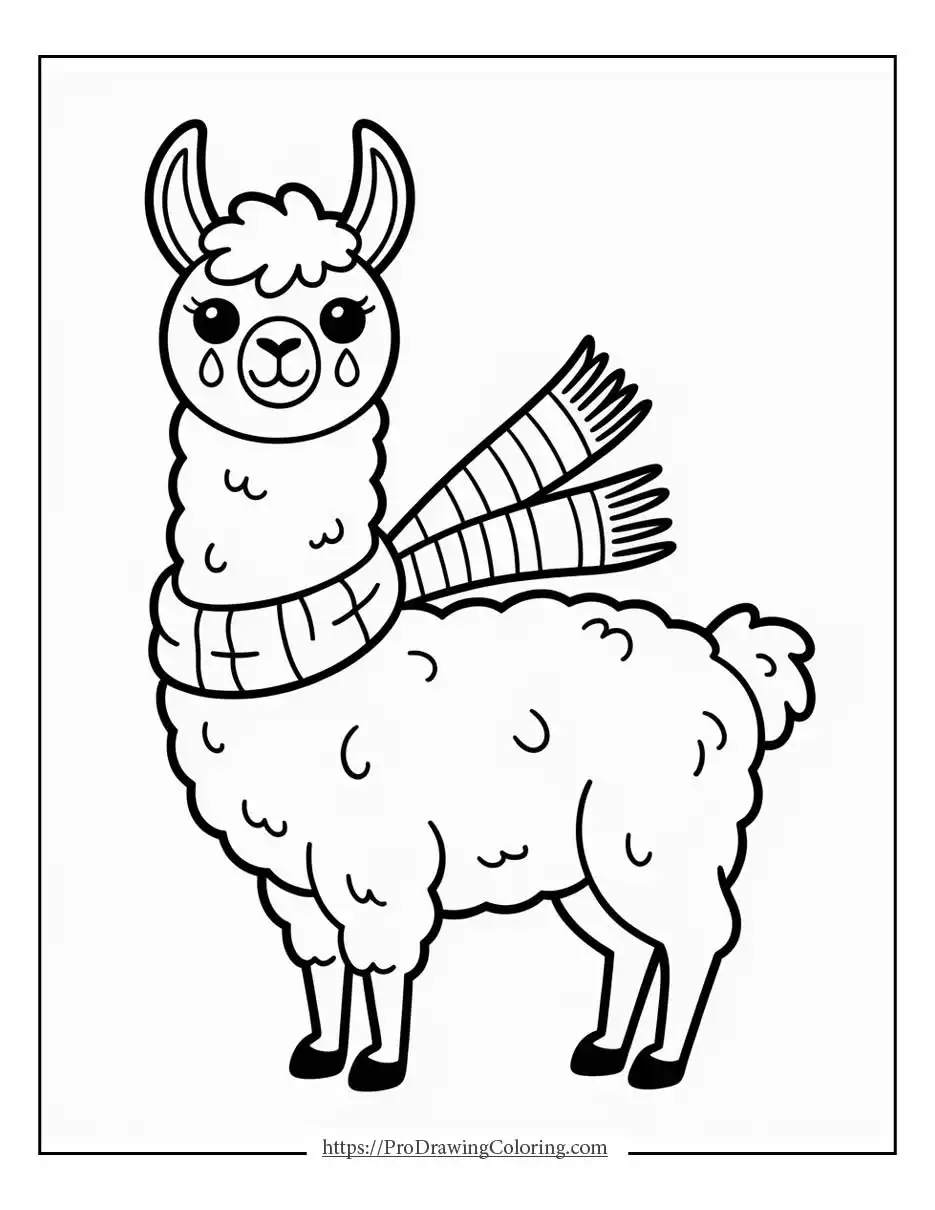 Kawaii llama character with fluffy details and a gentle smile.