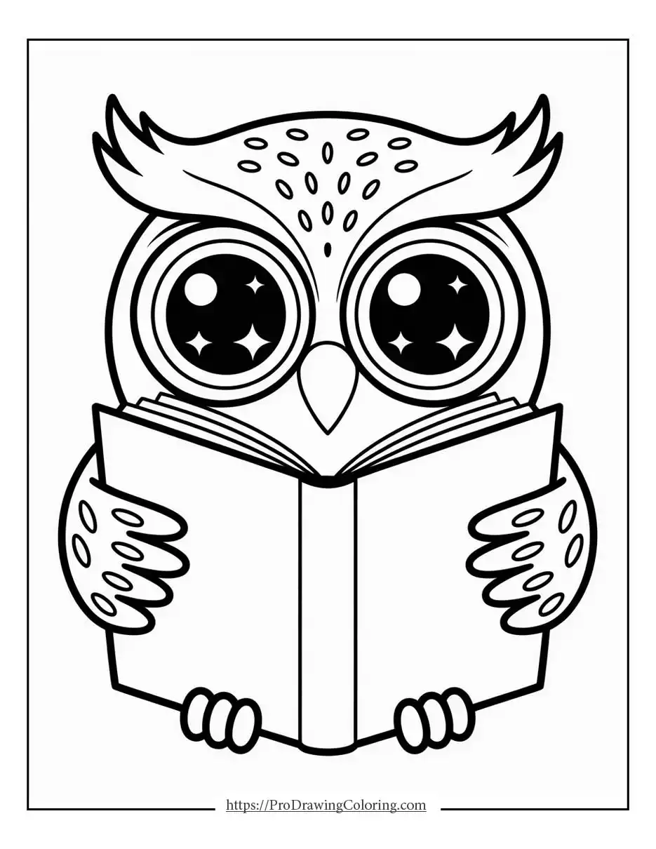 Kawaii owl with big round eyes and tiny wings in a cute pose.