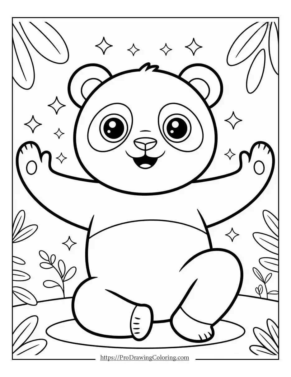 Kawaii panda doing yoga with a calm pose and simple cute details.