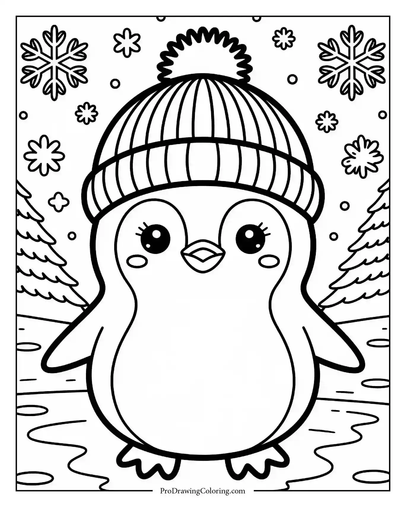 kawaii penguin beanie winter printable Kawaii penguin with beanie in winter snow