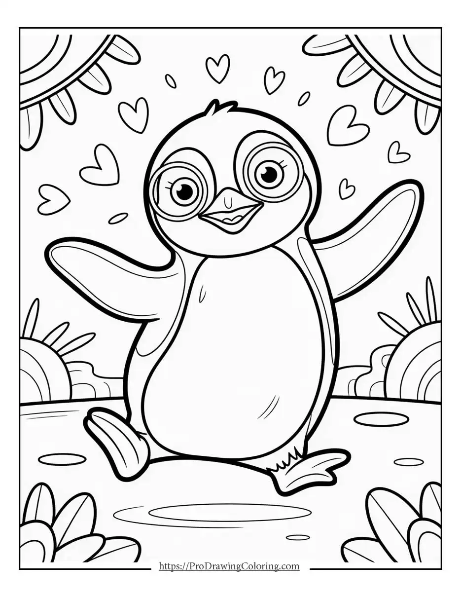Happy kawaii penguin character with tiny flippers and a cute face.