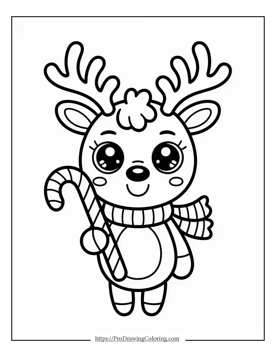 Kawaii reindeer character with small antlers and a cozy holiday vibe.