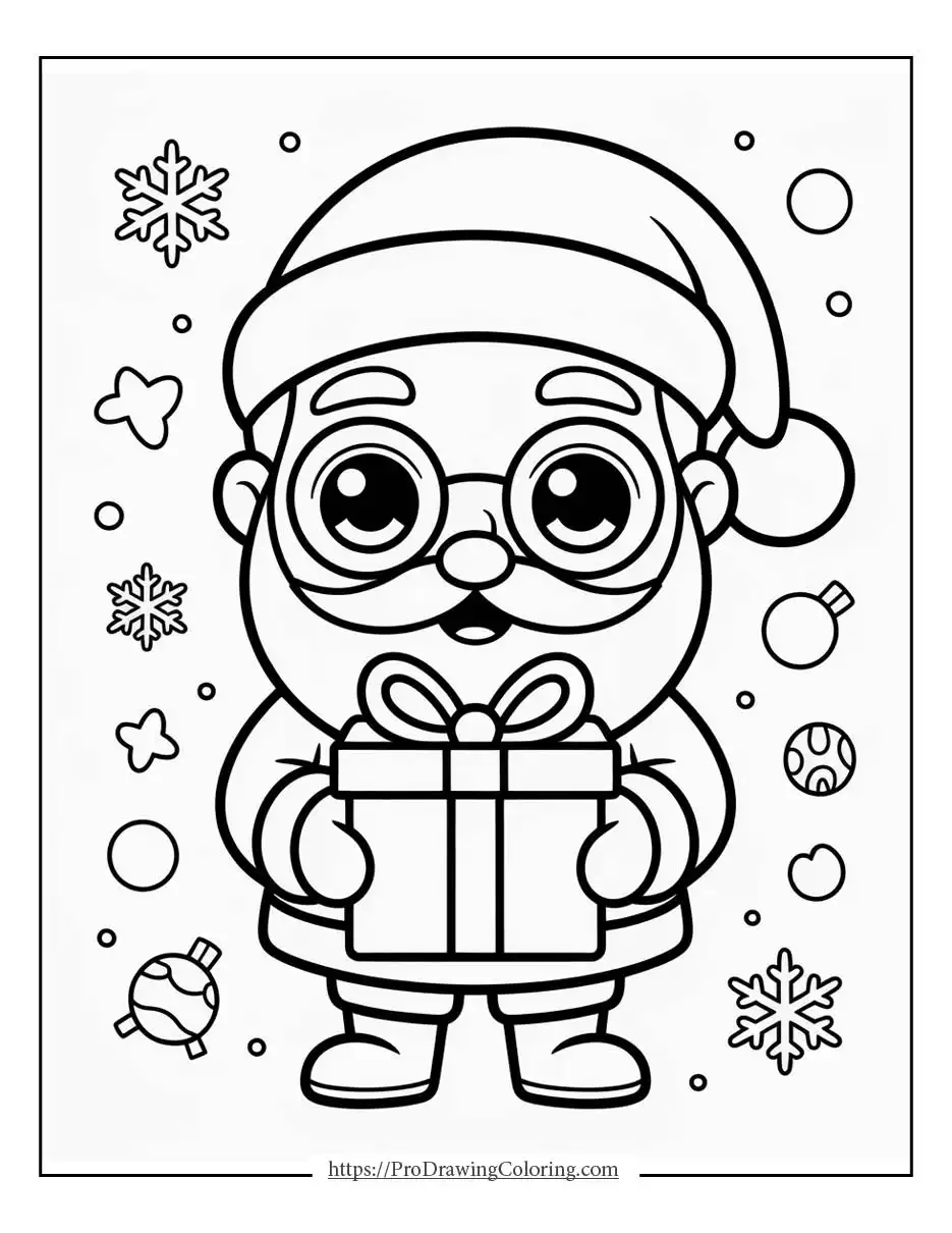 Kawaii Santa chibi character with a hat, beard, and cheerful smile.
