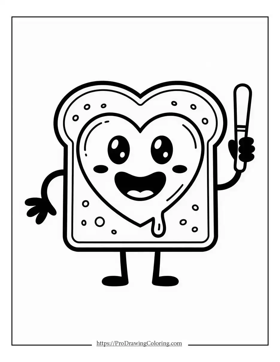 Kawaii toast with heart-shaped jam and a cute breakfast smile.