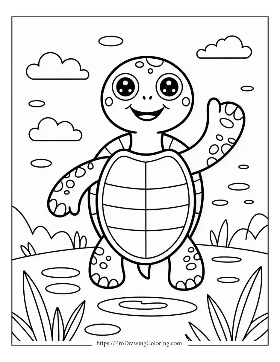 Kawaii turtle cute character with a rounded shell and friendly smile.
