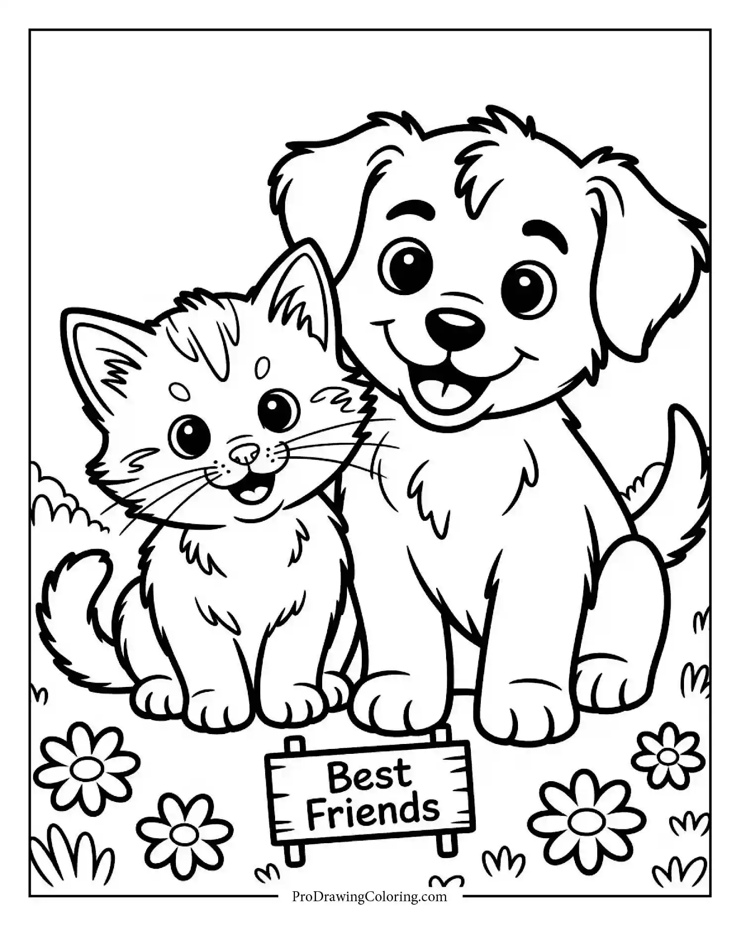 kitten and puppy Cute kitten coloring page with puppy friend, great for animal lovers